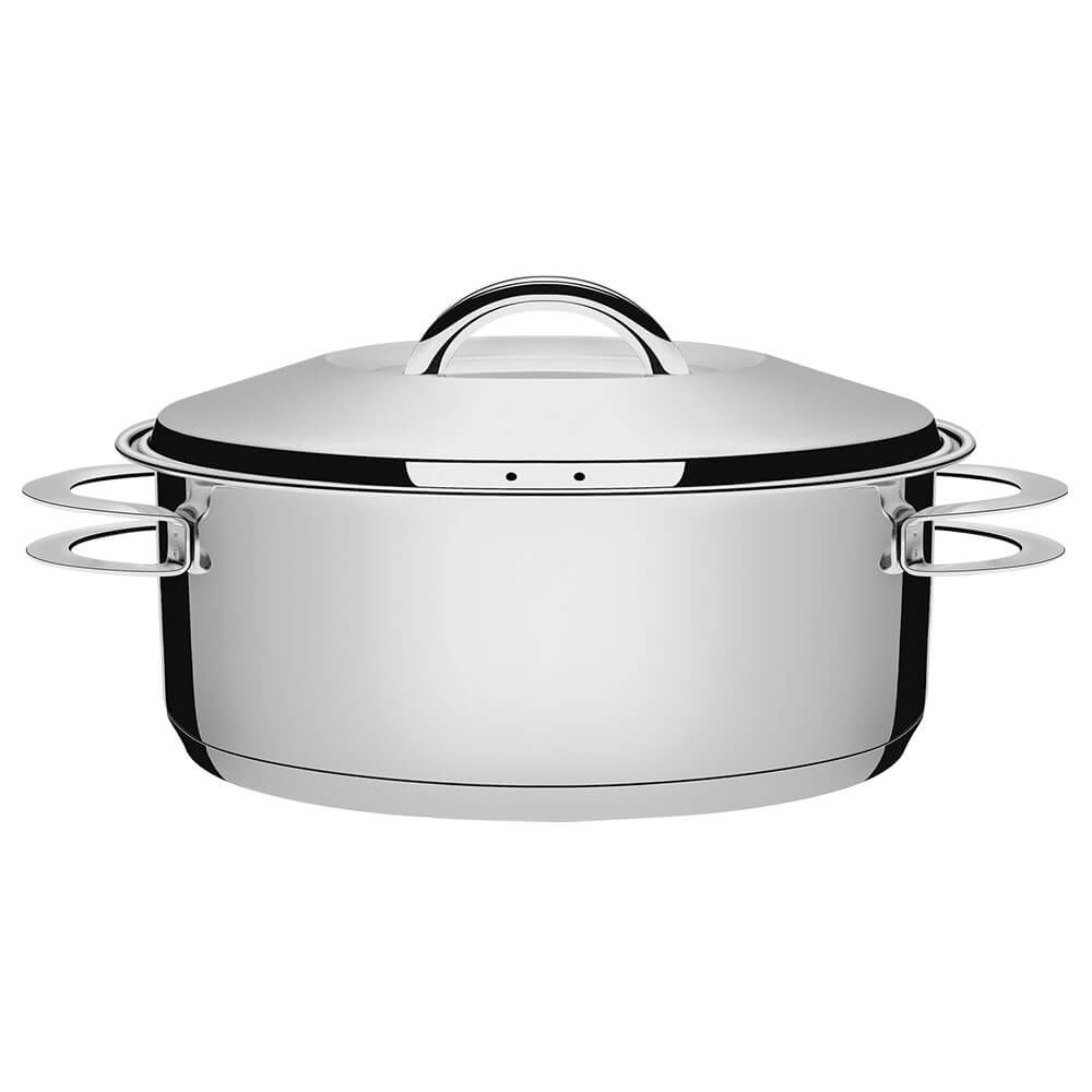 Caçarola Tramontina Solar Rasa 24 cm 4,7 L em Aço Inox Fundo Triplo com Tampa e Alças 62503240