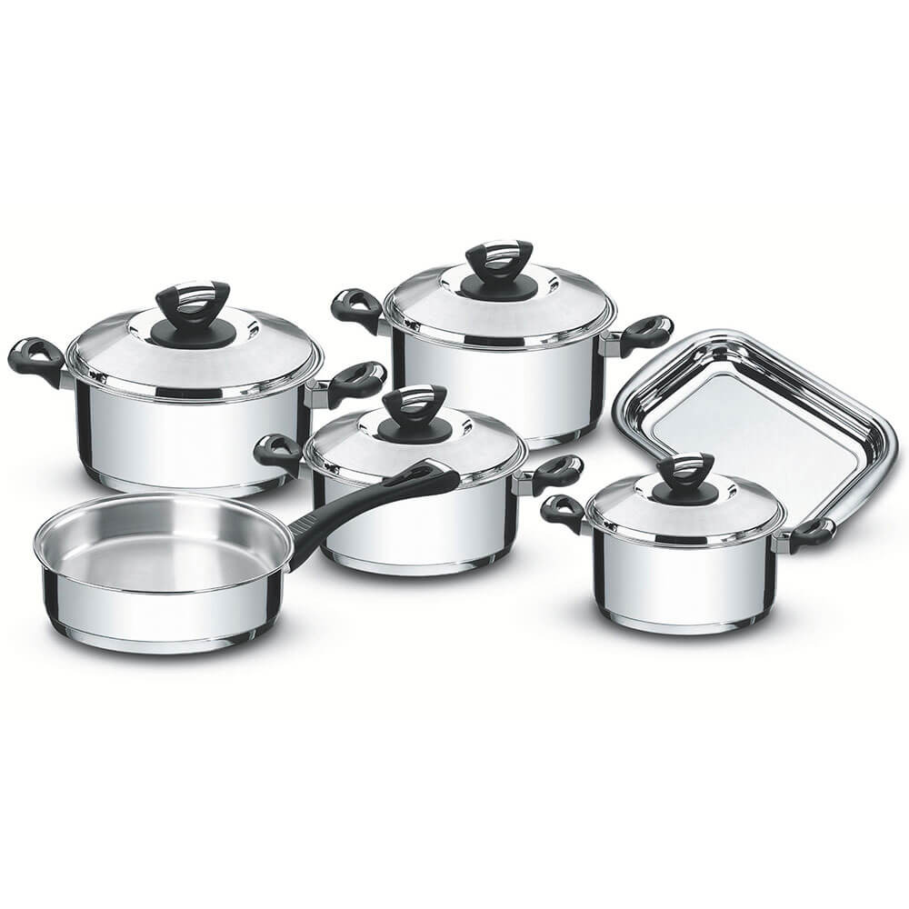 Jogo de Panelas Tramontina Solar 6 Peças em Aço Inox Fundo Triplo Cabos Alças de Baquelite 65720000