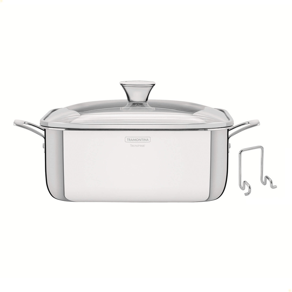Caçarola Tramontina Grano Quadrada 4 L Aço Inox Suporte P/ Tampa Corpo Triplo e Tampa Vidro 62144220