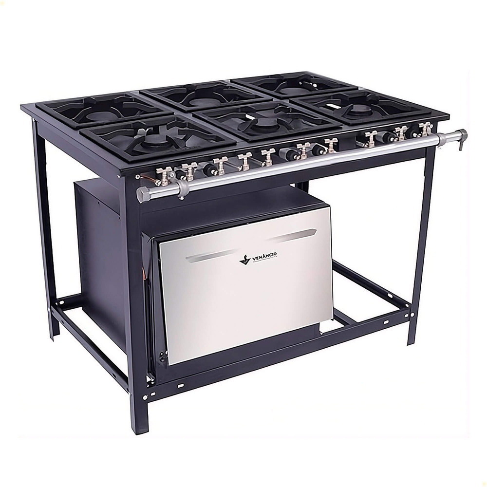 Fogão Industrial Venâncio Extra A Gás Glp 6 Bocas - 3 Simples 3 Duplas 30x30 Com Forno E6 14804