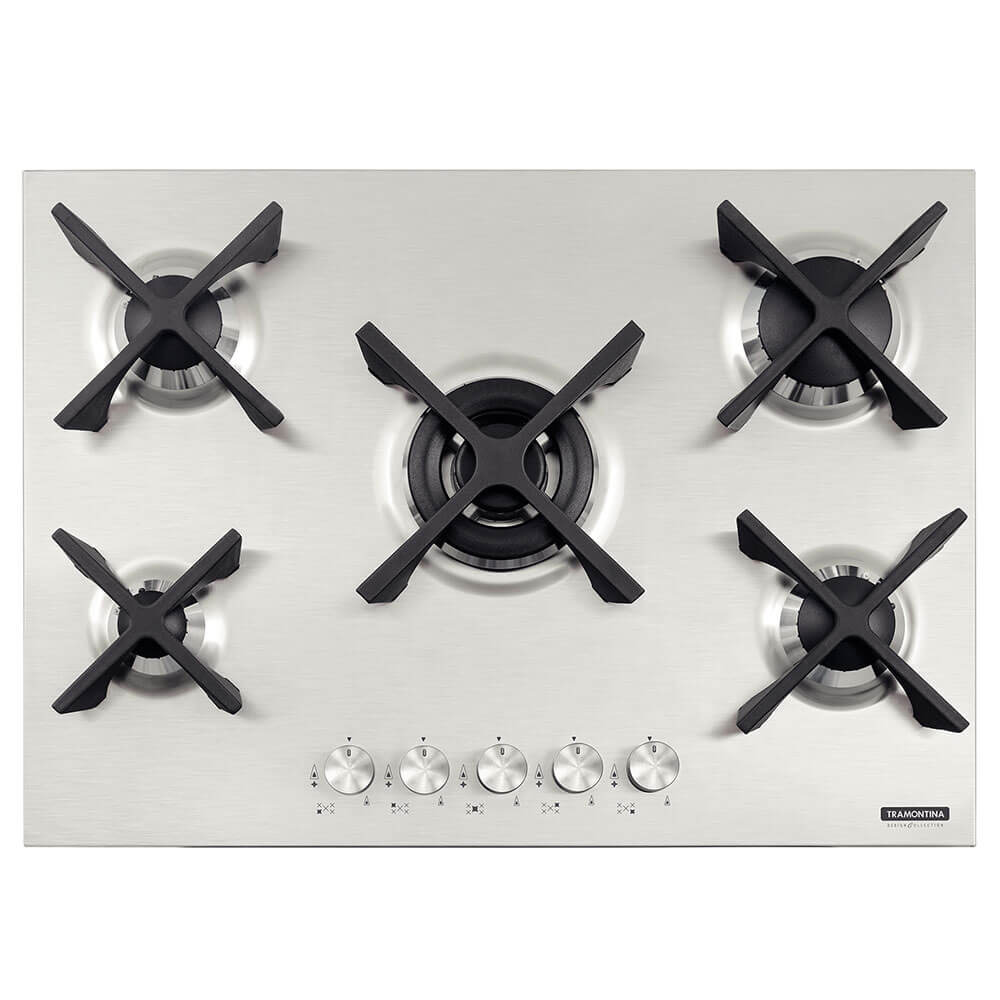 Cooktop a Gás Tramontina Design Collection Penta Inox Flat 5 GX 70 Aço Inox 5 Queim. Aut 94727104
