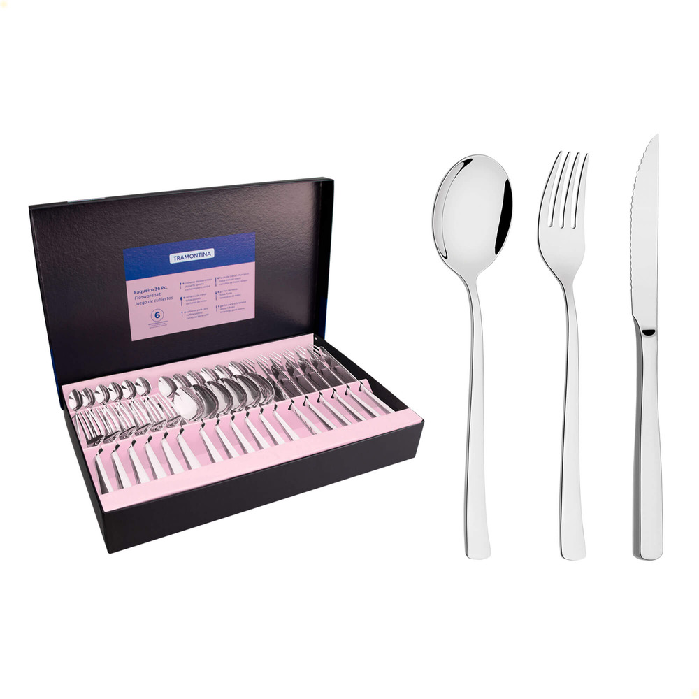 Faqueiro Tramontina Berlin 36 Peças Aço Inox Facas Churrasco Forjadas Acabamento Alt Brilho 66934134