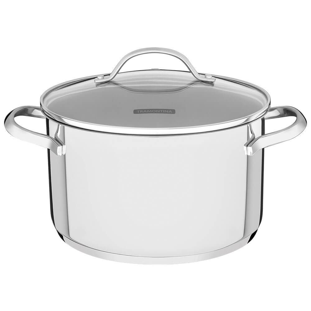 Caçarola Funda Tramontina Una 24 cm 6,1 L em Aço Inox com Fundo Triplo e Tampa de Vidro 62284240