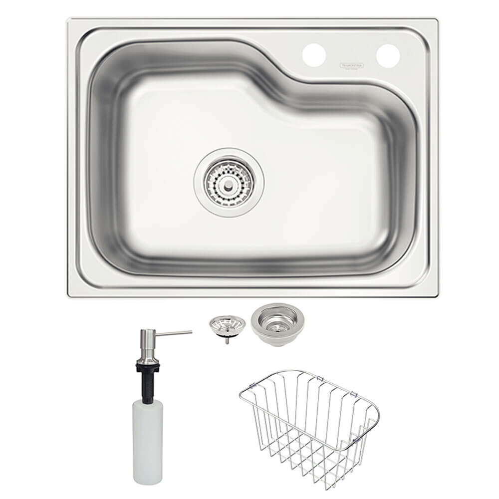 Cuba Tramontina Morgana Compact 48 FX em Aço Inox+Válvula, Cesta Aramada e Dosador de Sabão 93815152