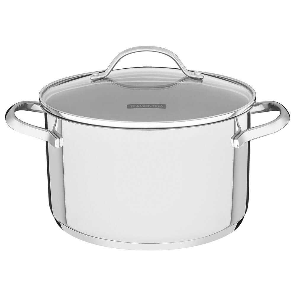 Caçarola Funda Tramontina Una em Aço Inox com Fundo Triplo e Tampa de Vidro 20 cm 3,6 L 62284200