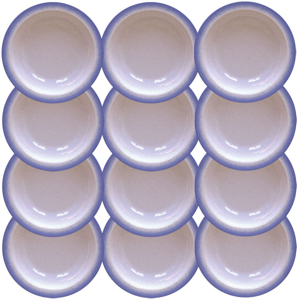 12 Pratos Fundo Tramontina Rústico Com Borda Azul em Porcelana Decorada 22 cm 96880002