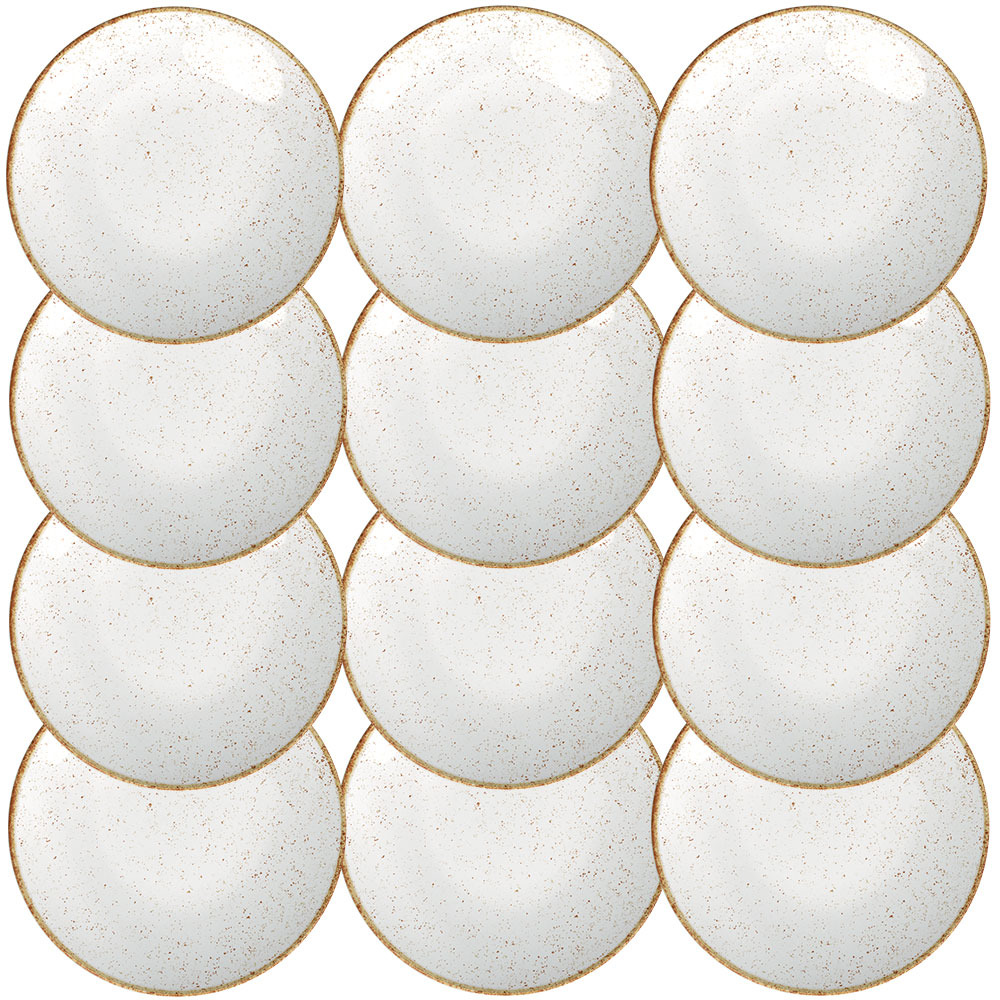 12 Pratos Sobremesa Tramontina Rústico Marrom em Porcelana Decorada 21 cm 96980010