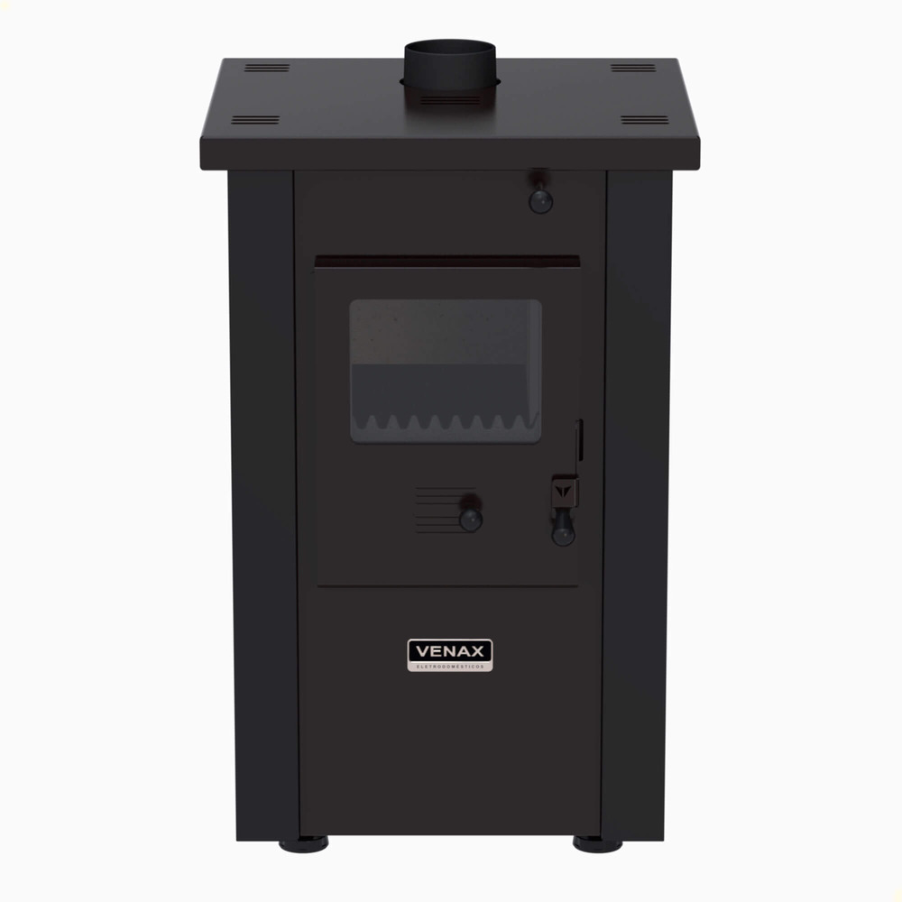 Calefator A Lenha Venax Vulcano Dupla Combustão Preto Fosco 24505