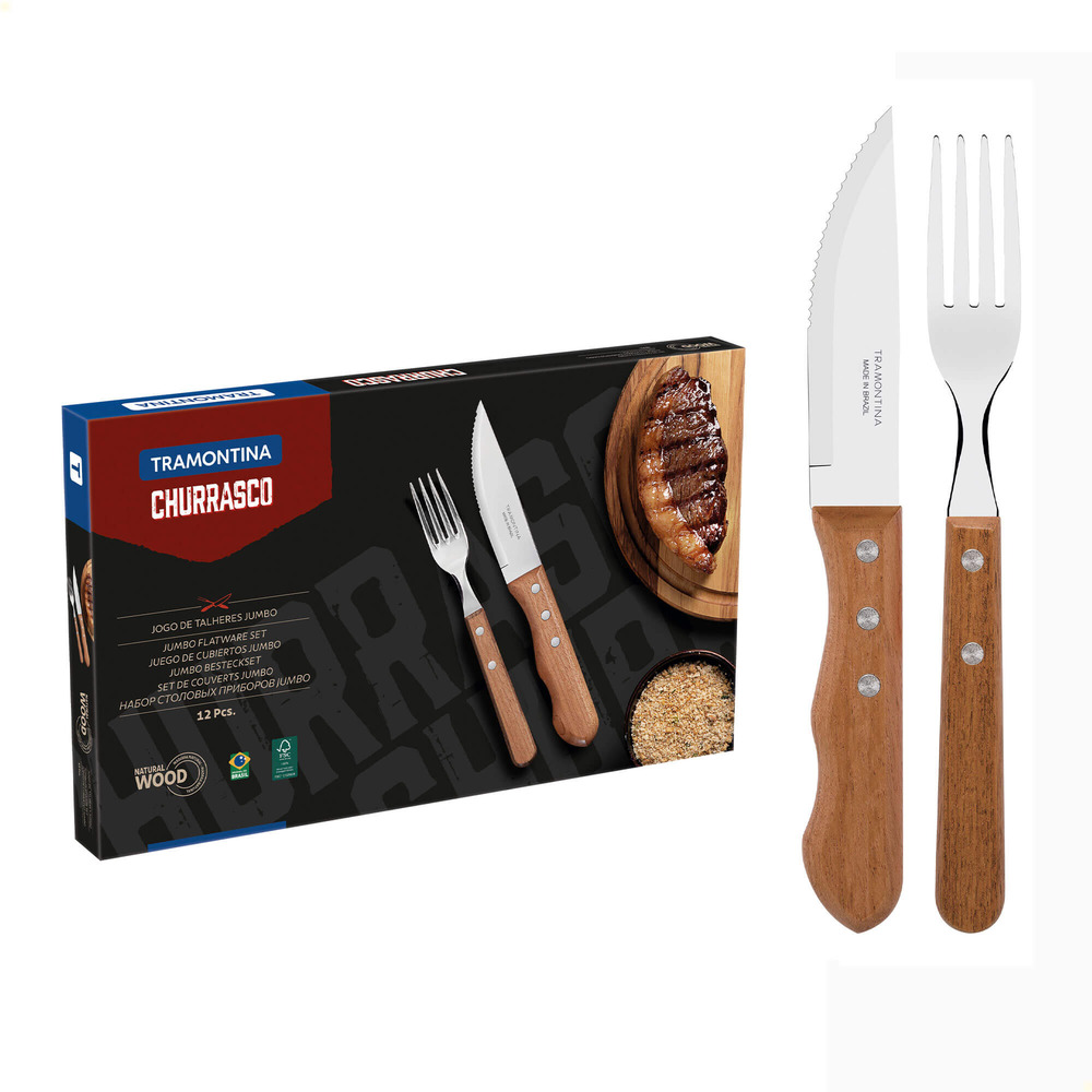 Jogo Para Churrasco Tramontina Dynamic Com Lamina em Aço Inox e e Cabo de Madeira 12 Peças 22399063