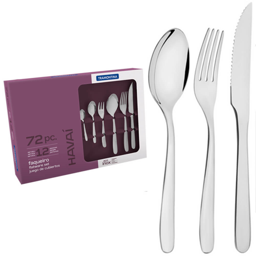 Faqueiro Tramontina Havaí Aço Inox Facas para Churrasco e Acab. Brilho c/ Detalhes 72 Peças 66905150
