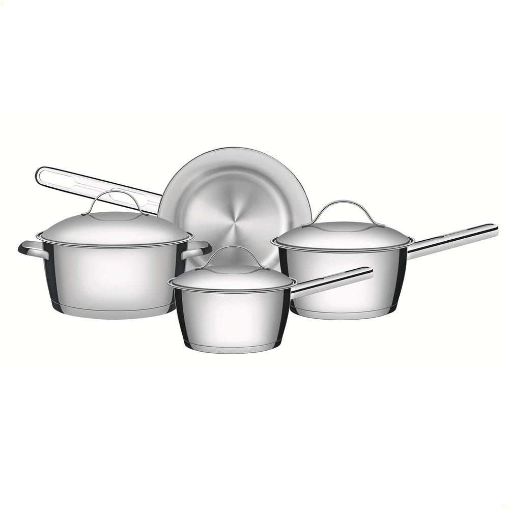 Jogo de Panelas Tramontina Allegra em Aço Inox com Fundo Triplo e Tampas de Inox 4 Peças 65650270