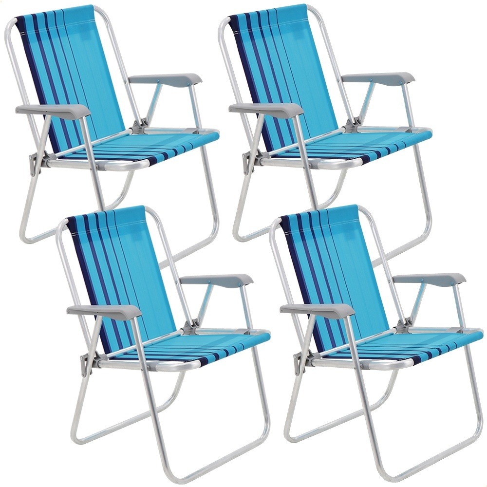 Kit 4 Cadeiras de Praia Tramontina Samoa Alta Alumínio Assento Azul Cristal e Marinho 92900002