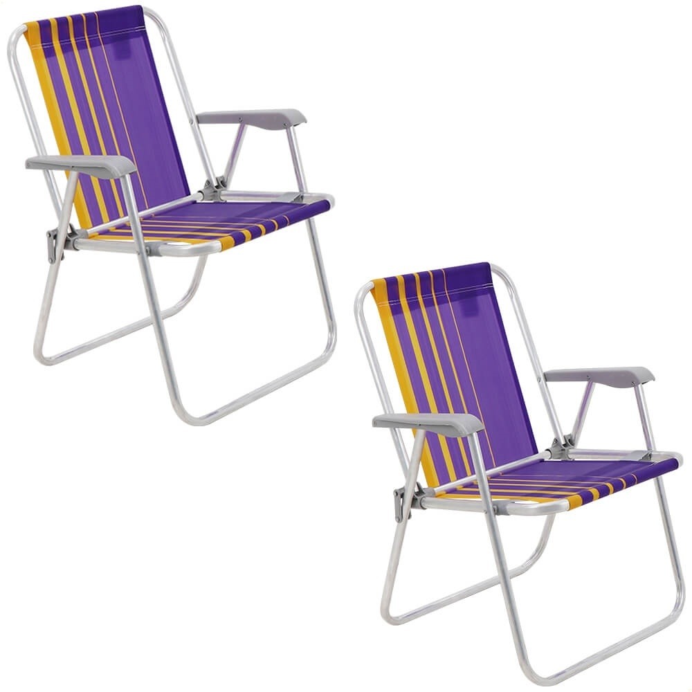 Kit 2 Cadeiras de Praia Tramontina Samoa Alta em Alumínio com Assento Roxo e Amarelo 92900003