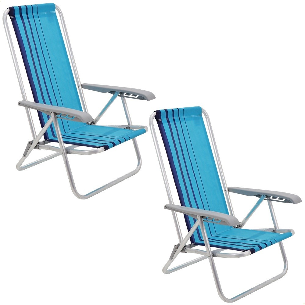 Kit 2 Cadeiras de Praia Reclinável Tramontina Bali Baixa em Alumínio Assento Azul 92900102