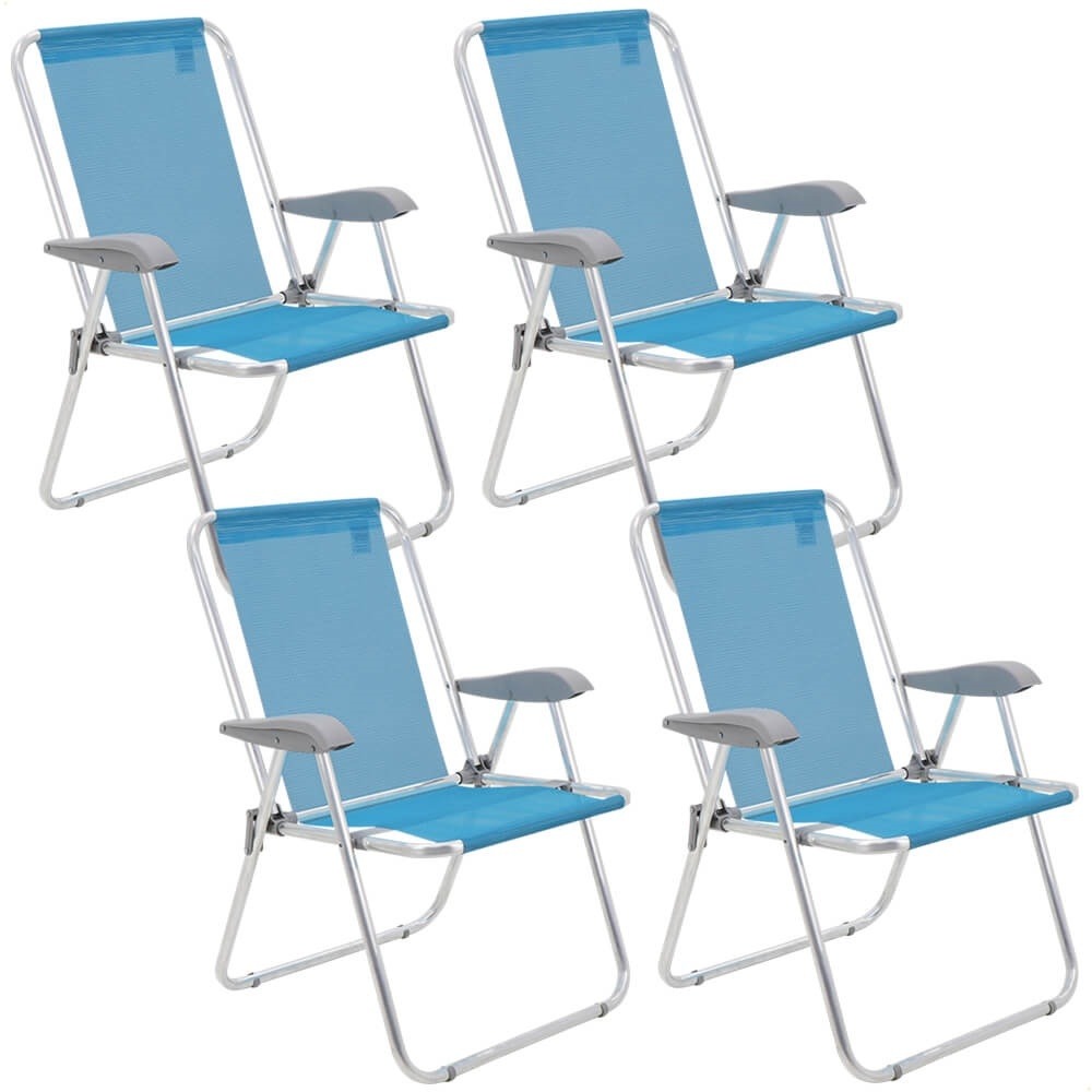 Kit 4 Cadeiras de Praia Tramontina Creta Master em Alumínio com Assento Azul Cristal 92900201