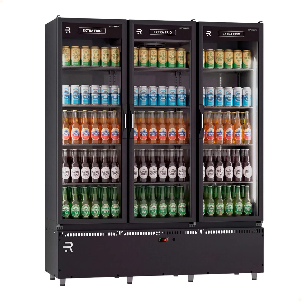 Auto Serviço 3 Portas Refrimate Vanguard Extra Frio Preto Com LED Carnes ou Bebidas 220V ASVEF3P