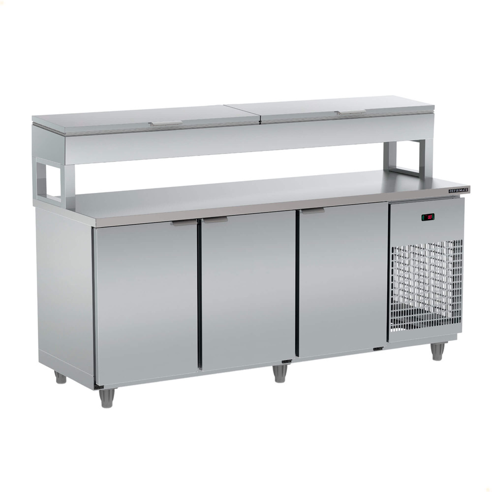 Balcão de Serviço Condimentador Refrigerado Refrimate 200 cm 3 Portas Em Inox 220V BSRC2000