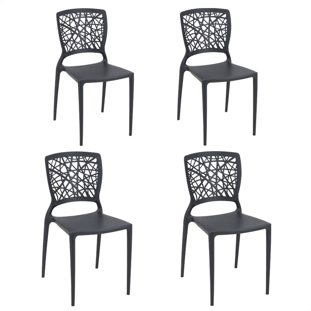 4 Cadeiras Tramontina Joana em Polipropileno e Fibra de Vidro Grafite com Enconsto Decorado 92058007