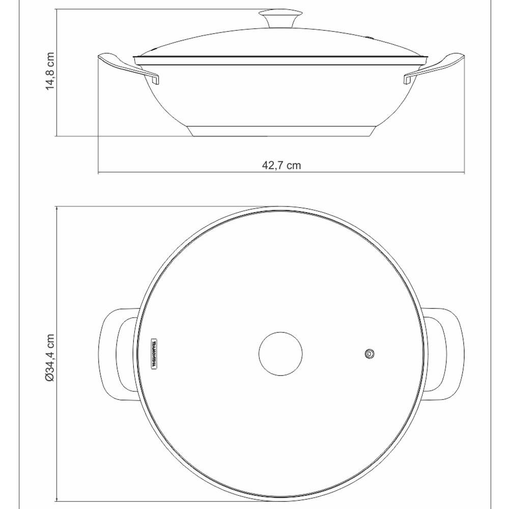 Tramontina Ventura Stainless Steel Wok With Triple Bottom Glass Lid 34 Cm  6.1 L 62378340