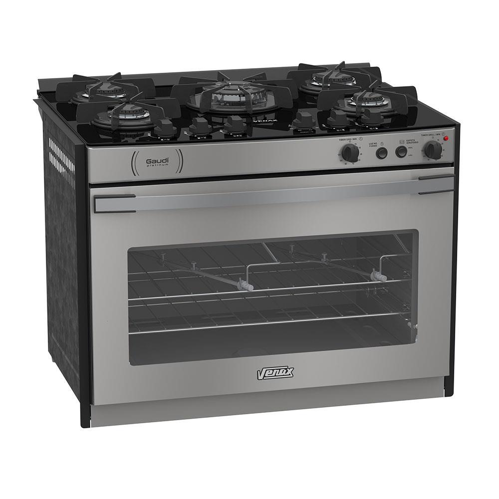 Fogão a Gás de Embutir Gaudi Platinum Vitreo 5 Queimadores Inox GLP 220V 22232