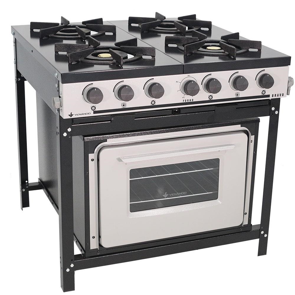Fogão Industrial Venâncio  Bravo a Gás 4 Bocas com Forno Cinza Esmaltado BR4BF