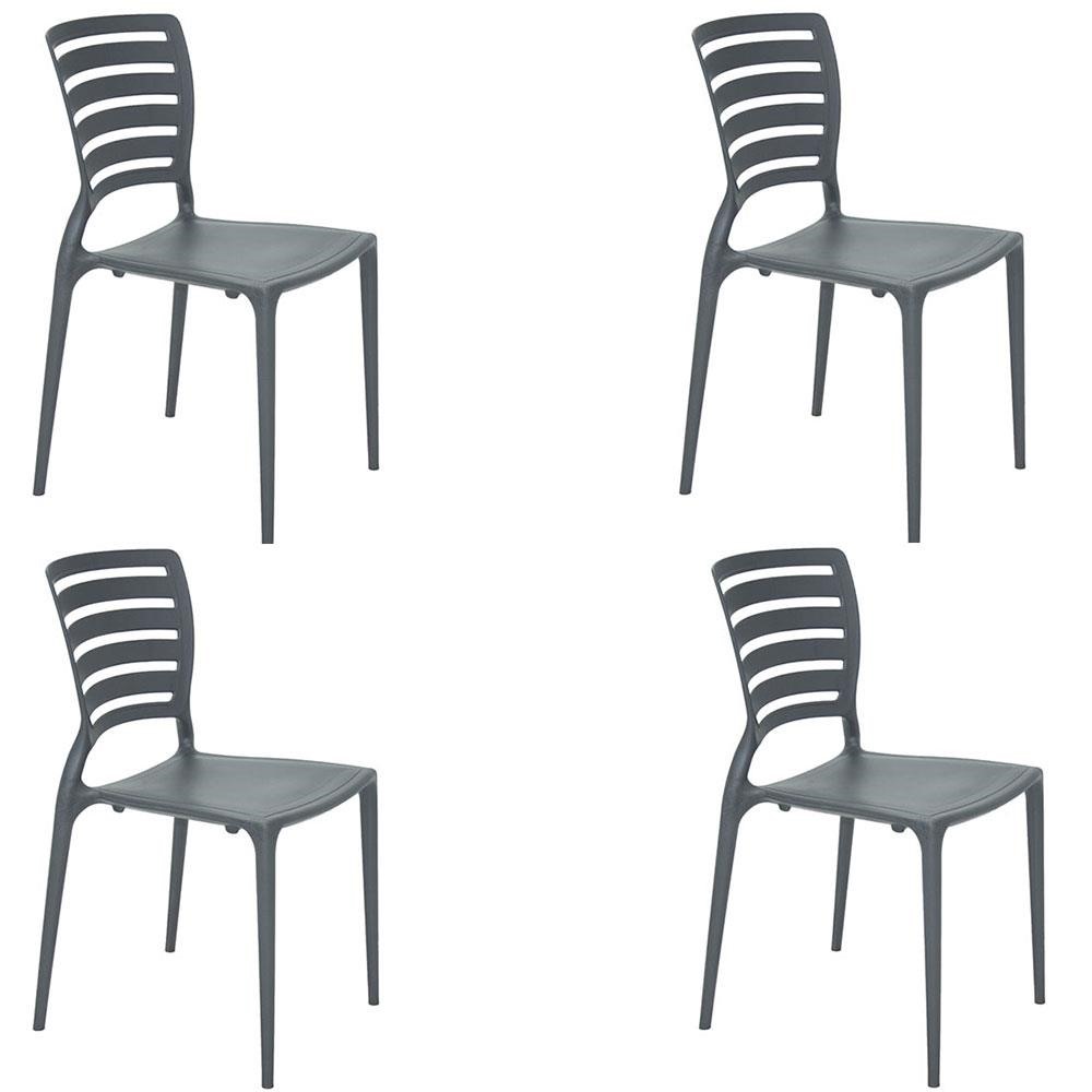 Conjunto 4 Cadeiras Tramontina Sofia Grafite sem Braços com Encosto Vazado Horizontal 92237007