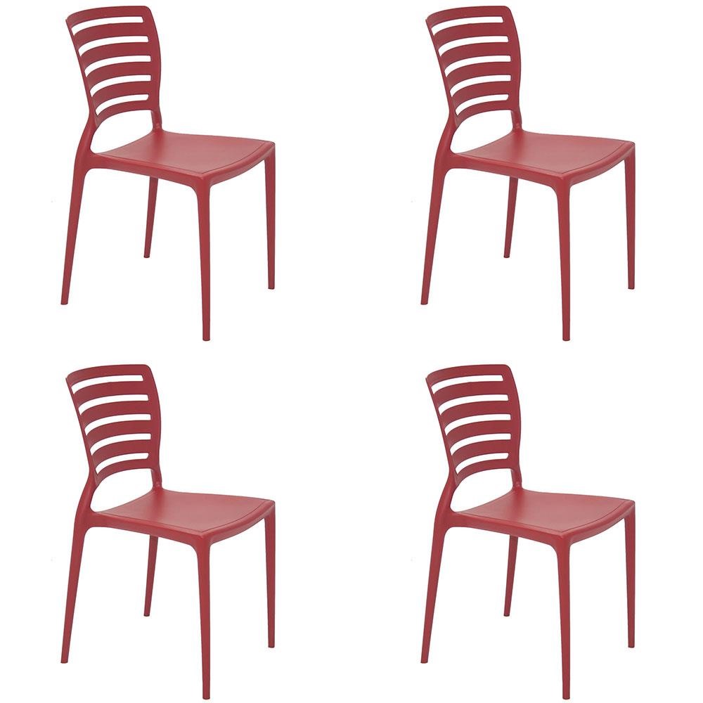 Conjunto 4 Cadeiras Tramontina Sofia Vermelha sem Braços com Encosto Vazado Horizontal 92237040