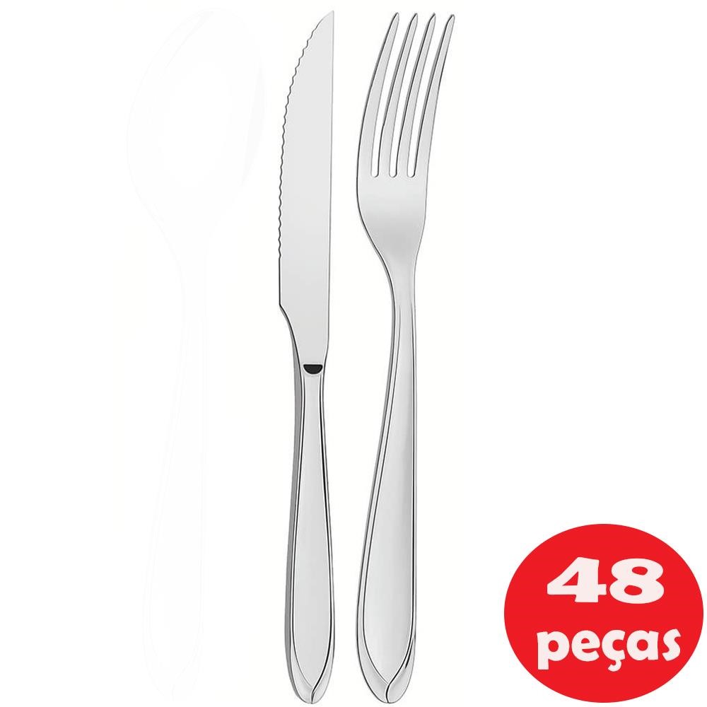 Jogo de Talheres Garfo Faca de Mesa Aço Inox 12 Peças Laguna Tramontina