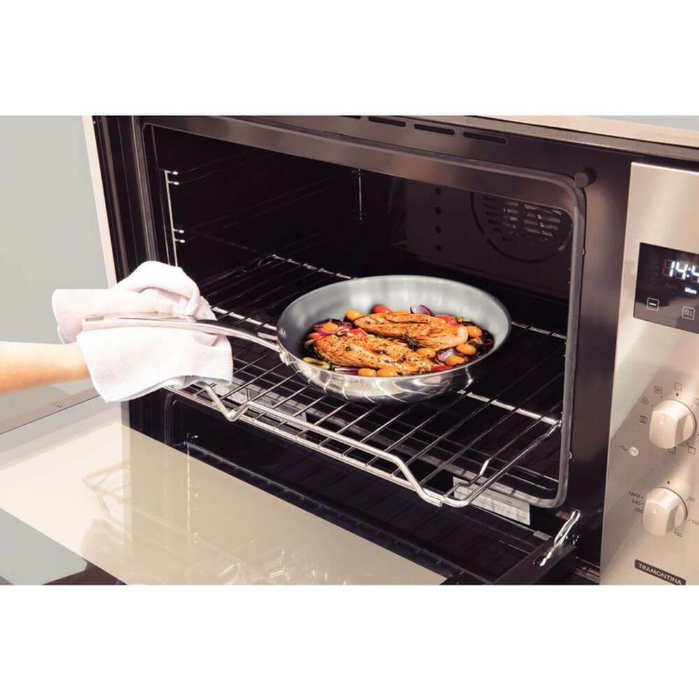 Panela Wok Tramontina Grano em Aço Inox Corpo Triplo com Tampa e Cabo 32 cm 5,2 L 62158320