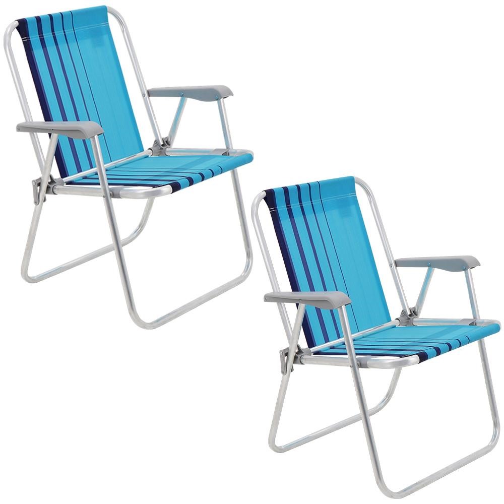 Kit 02 Cadeiras de Praia Tramontina Samoa Alta Alumínio c/ Assento Azul Cristal e Escuro 92900002