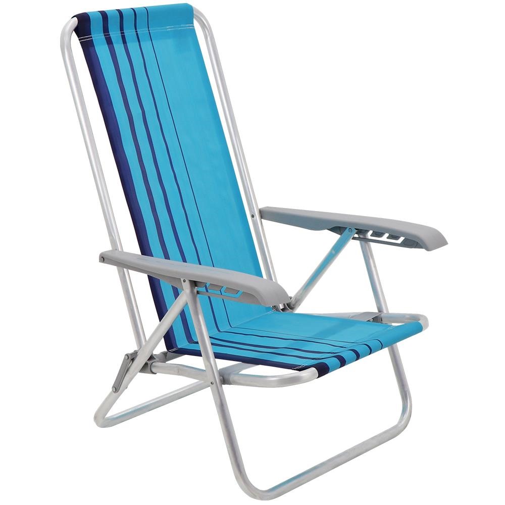 Cadeira de Praia Reclinável Tramontina Bali Baixa em Alumínio com Assento Azul 92900102