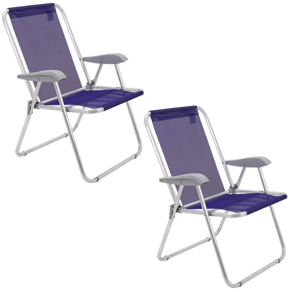 Kit 02 Cadeiras de Praia Tramontina Creta Master em Alumínio com Assento Roxo 92900203