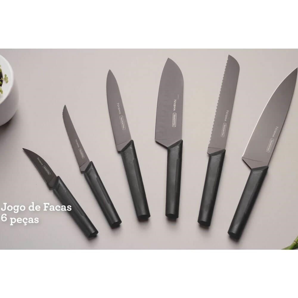 Kit Jogo Facas Cozinha Tramontina Inox Cabo Madeira 4 Peças