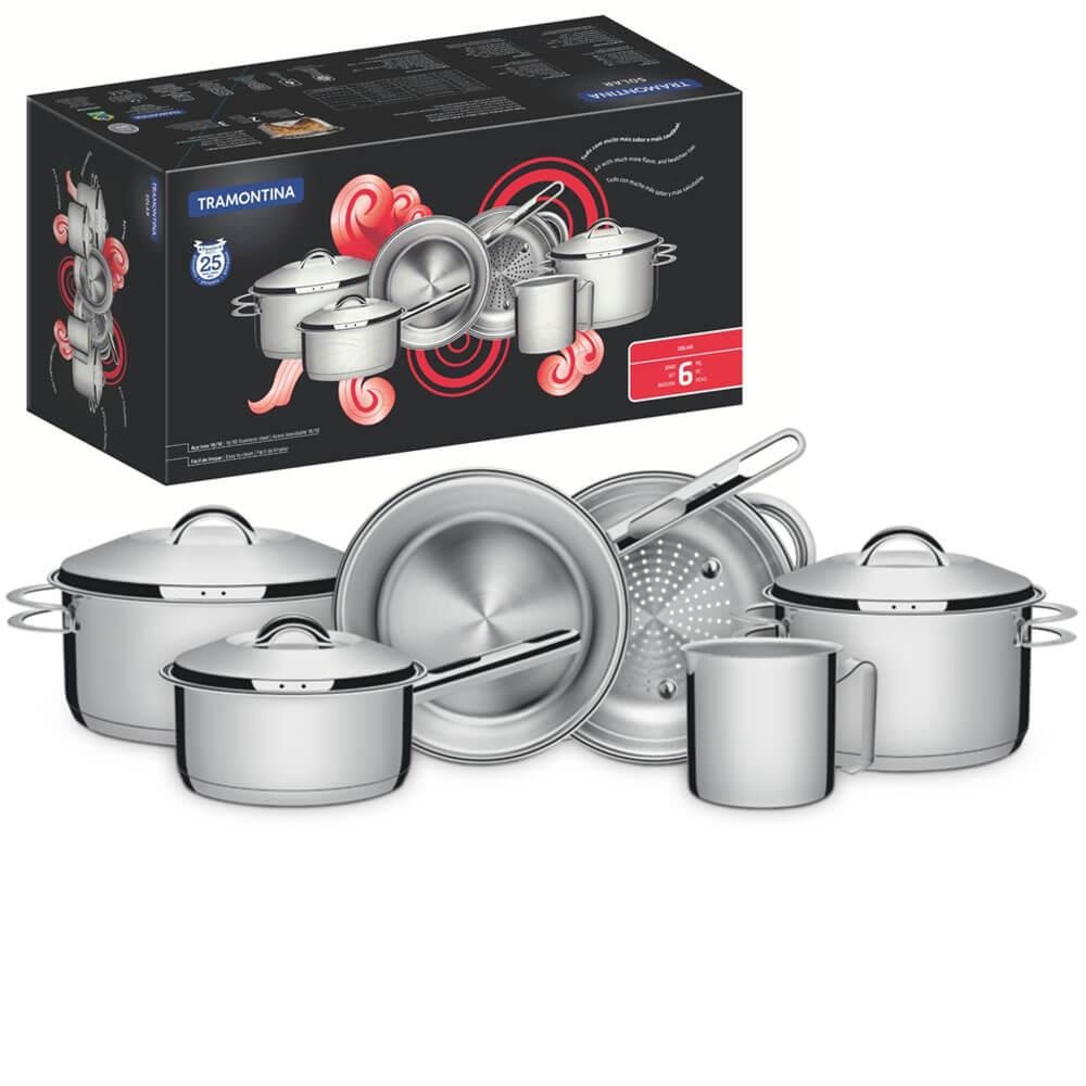 Jogo De Panelas Tramontina Solar Em Aço Inox Com Fundo Triplo E Tampas De  Inox 6 Peças - VIA INOX – TRAMONTINA