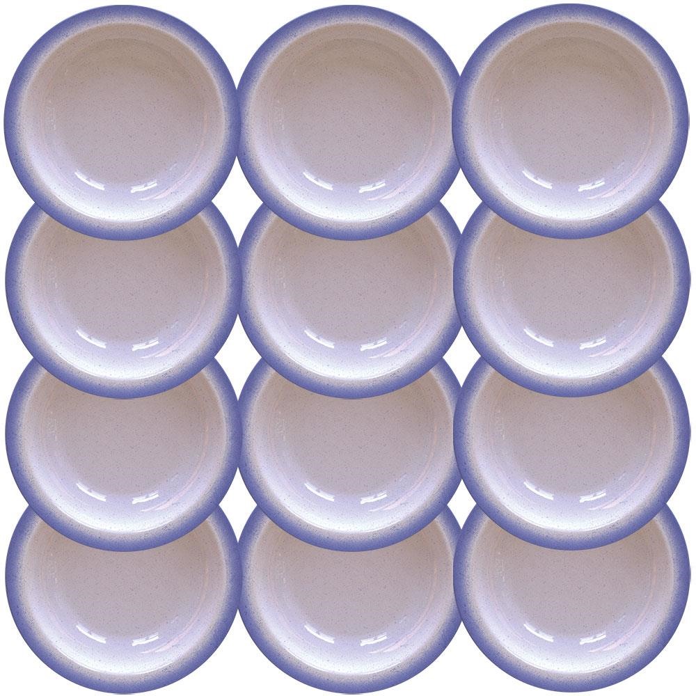 12 Pratos Fundo Tramontina Rústico c/ Borda Azul em Porcelana Decorada 22 cm 96880002