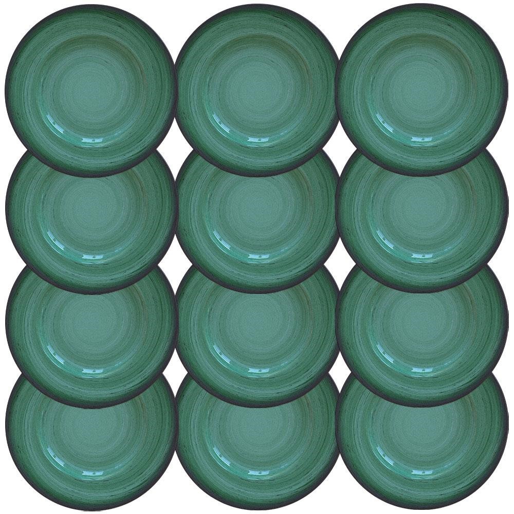12 Pratos Raso Tramontina Rústico Verde em Porcelana Decorada 27 cm 96980003