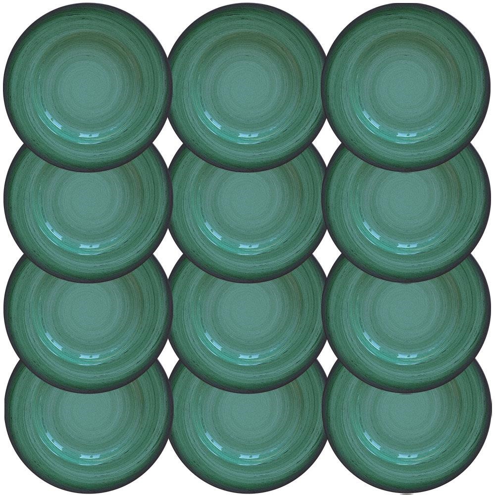 12 Pratos Sobremesa Tramontina Rústico Verde em Porcelana Decorada 21 cm 96980004
