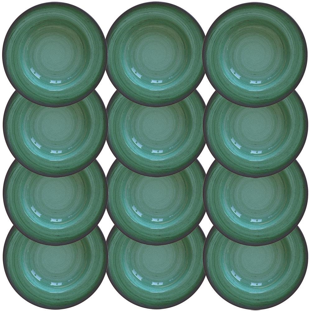 12 Pratos Fundo Tramontina Rústico Verde em Porcelana Decorada 23 cm 96980005