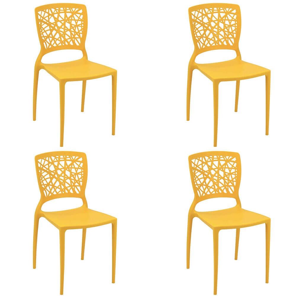 Conjunto 4 Cadeiras Tramontina Joana em Polipropileno e Fibra de Vidro Amarela 92058000