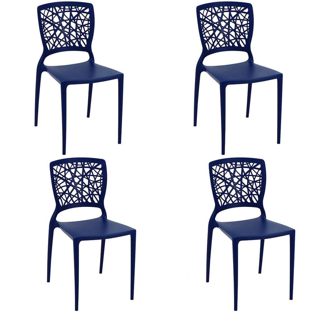 Conjunto 4 cadeiras Tramontina Joana em Polipropileno e Fibra de Vidro Azul Yale 92058170