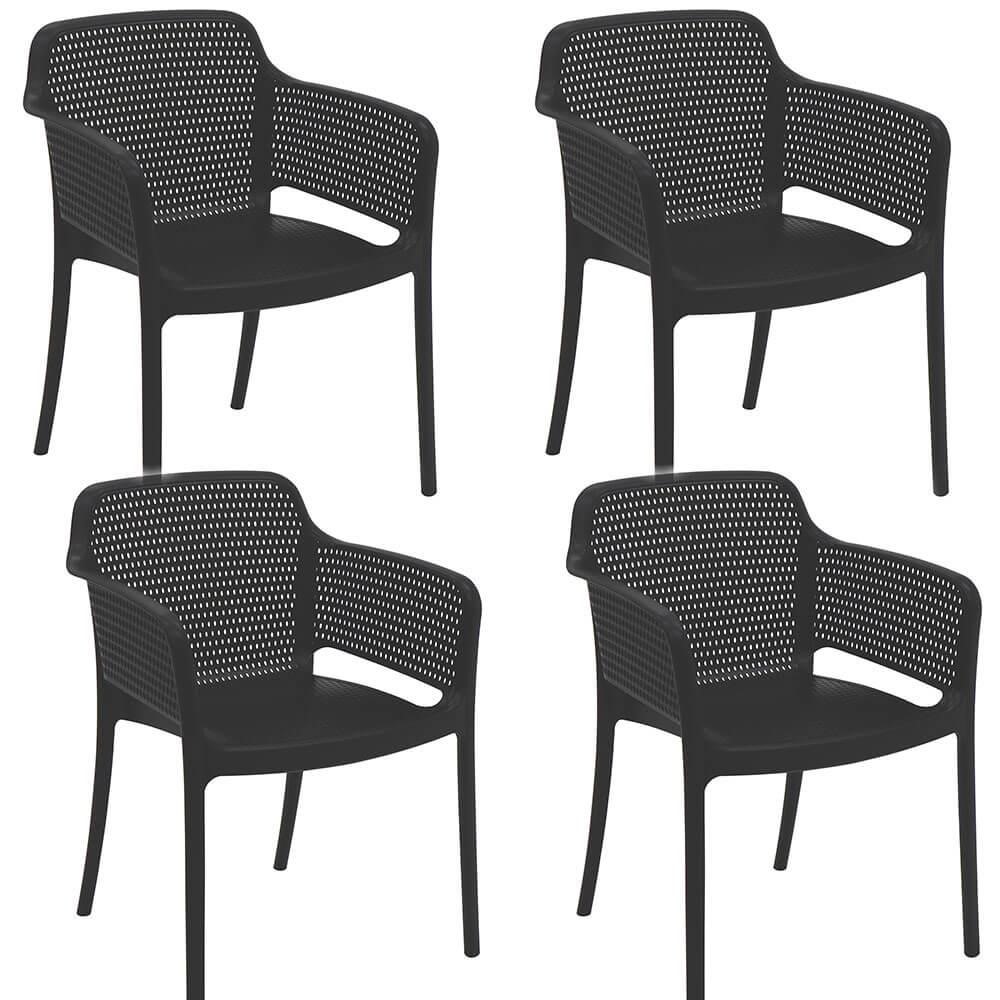 Kit 4 Cadeiras Tramontina Gabriela em Polipropileno e Fibra de Vidro Preto 92151009