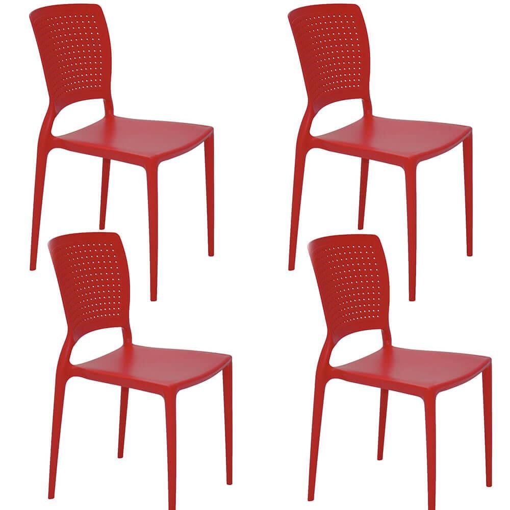 Kit 4 Cadeiras Tramontina Safira em Polipropileno e Fibra de Vidro Vermelho 92048040