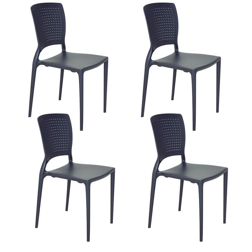 Kit 4 Cadeiras Tramontina Safira em Polipropileno e Fibra de Vidro Grafite 92048007