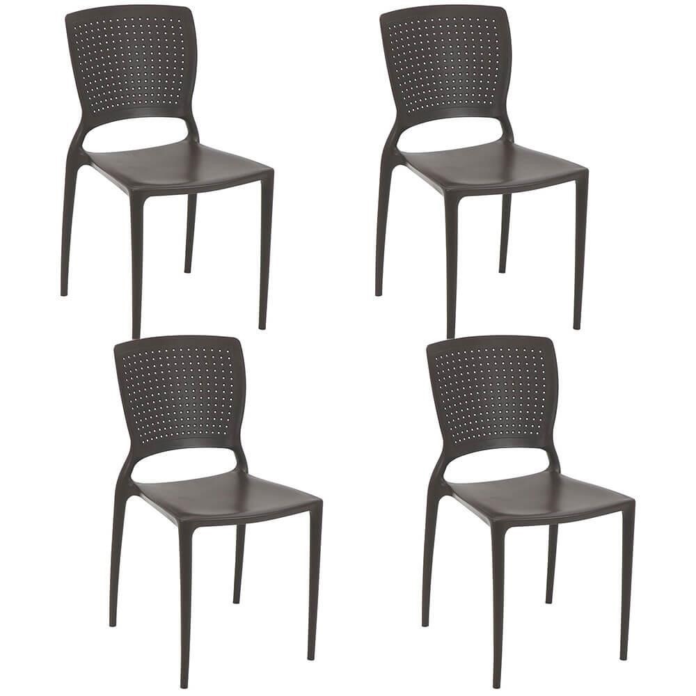 Kit 4 Cadeiras Tramontina Safira em Polipropileno e Fibra de Vidro Marrom 92048109
