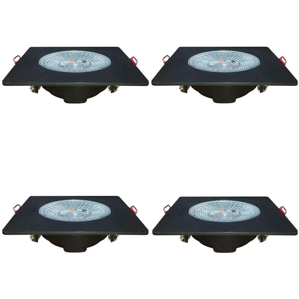 Kit 4 Spot Authentic LED Quadrado de Embutir Avant Amarelo com Corpo Preto Fosco 5w 3000k - Cód 8650