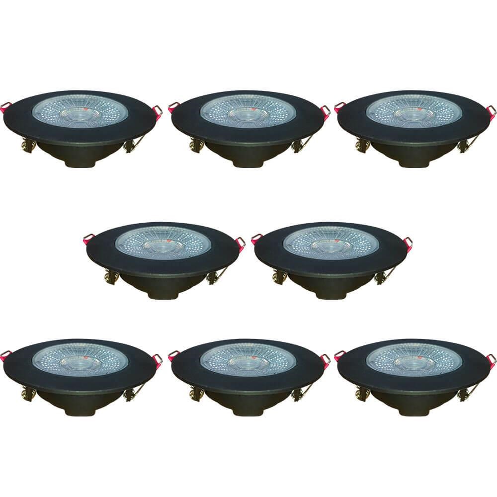 Kit 8 Spot Authentic LED Redondo de Embutir Avant Amarelo com Corpo Preto Fosco 5w 3000k - Cód 86525