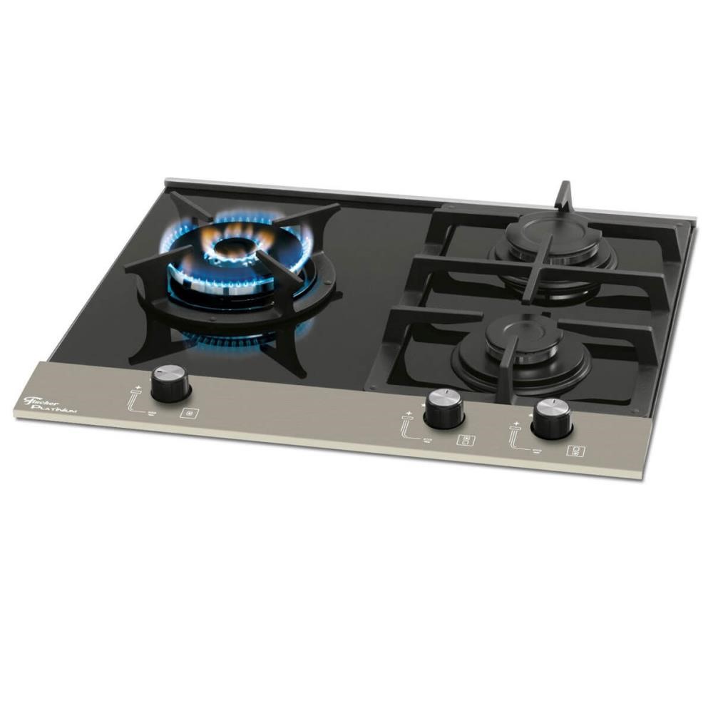 Cooktop Fischer Platinium Preto 3 Bocas Mesa de Vidro Preto A Gás Bivolt 20875(25482)