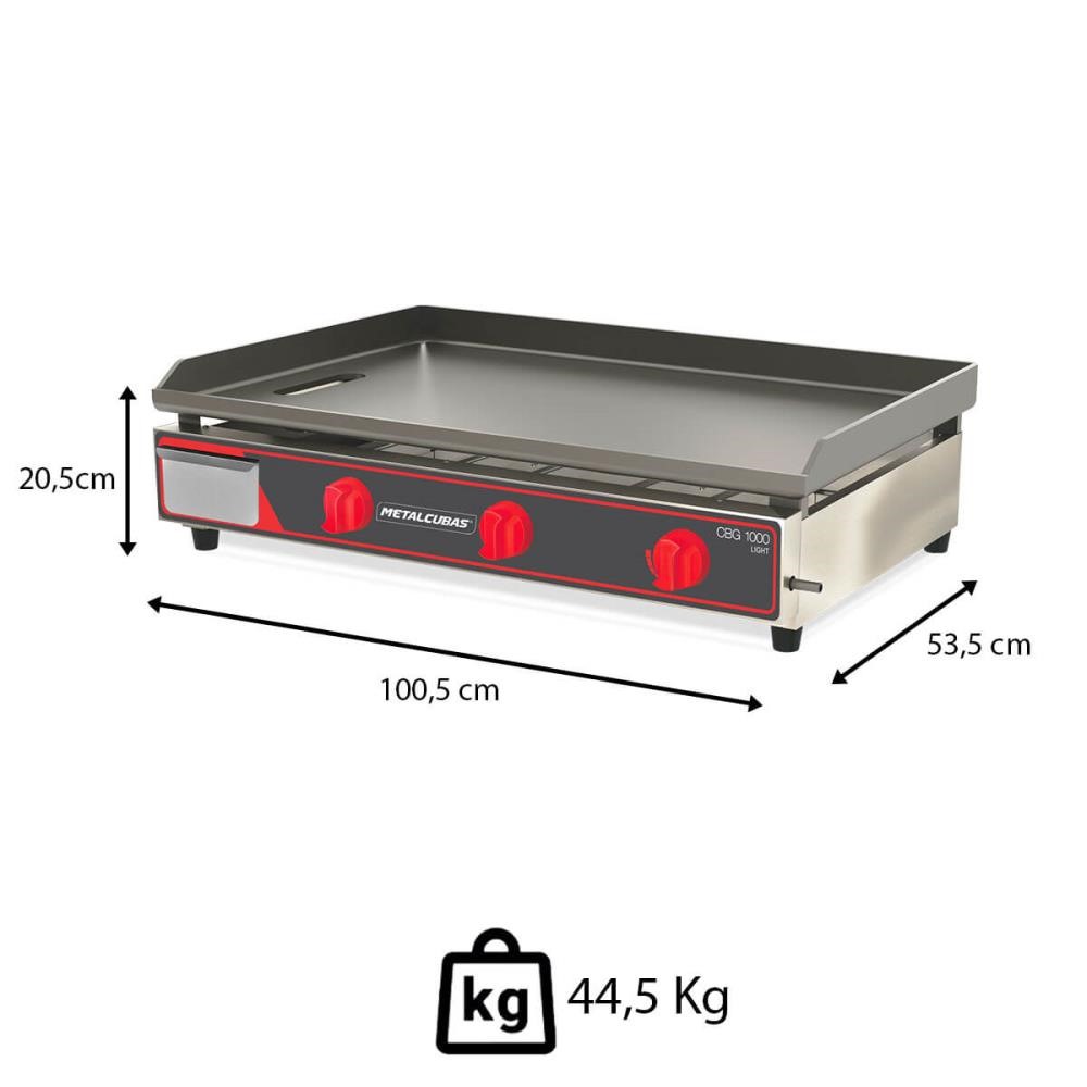 Chapa Bifeteira A Gás Light Metalcubas CBG1000L Área 100X52,5Cm