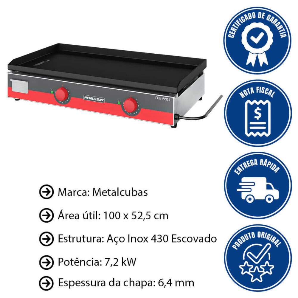 Chapa Bifeiteira Elétrica Light Metalcubas CBE 1000L Área 100X52