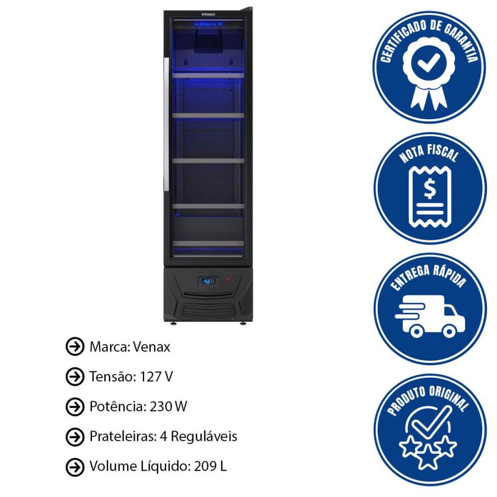 Expositora Cervejeira Venax Blue Light 200 Litros Preto Fosco